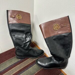 Tommy Hilfiger Black and Brown Heeled Boots